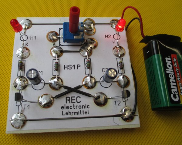 LED-Wechselblinker Bausatz, Blinkfrequenz einstelbar ohne- oder mit 9V-Batterie auswählbar, HS1P