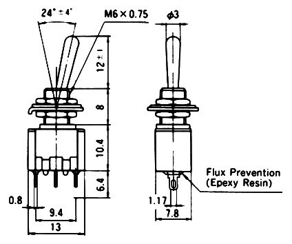 Miniatur-Kippschalter 1 X UM (Ein-Aus) mit Lötanschluss, KSX1