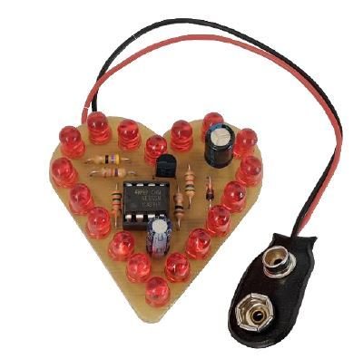Blinkendes LED-Herz Lern-Bausatz mit Leiterplatte zum selber bohren, 9601