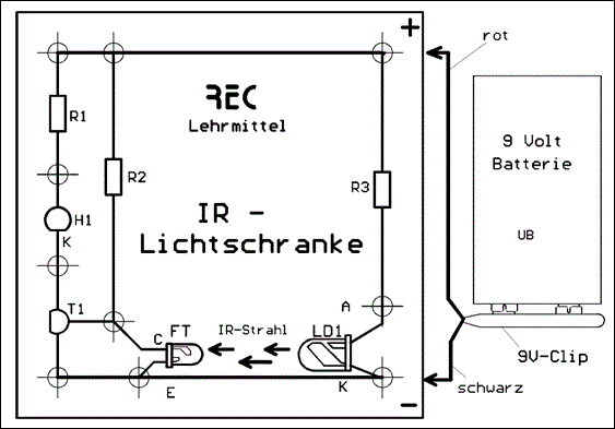 Infrarot-Lichtschranke Bausatz (Gruppennsatz= 5 St.) ohne- oder mit 9V-Batterien auswählbar, HS3GS