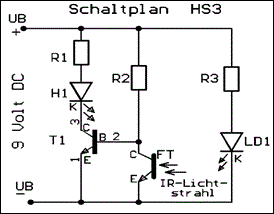 Infrarot-Lichtschranke Bausatz (Gruppennsatz= 5 St.) ohne- oder mit 9V-Batterien auswählbar, HS3GS
