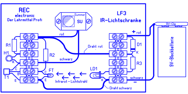 Lichtschranke Infrarot Bausatz-lötfreier Aufbau ohne- oder mit 9V-Batterie wählbar, LF3