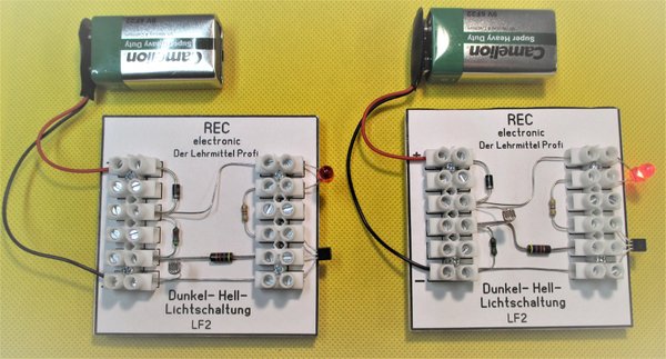 Dunkel- und Hell-Lichtschaltung Bausatz-lötfreier Aufbau ohne- oder mit 9V-Batterie wählbar, LF2
